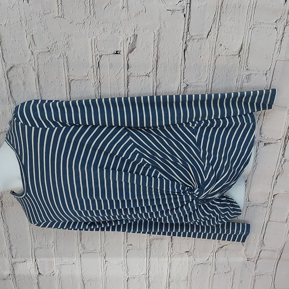 Blue White Universal Thread Front Tie Knot Top Tee XS Extra Small